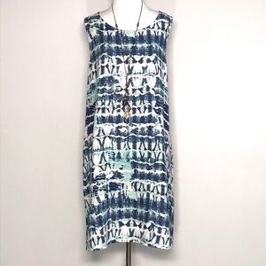 Nicole Miller Women’s Blue & White Linen Tie Dye Swing Midi Dress Size XL